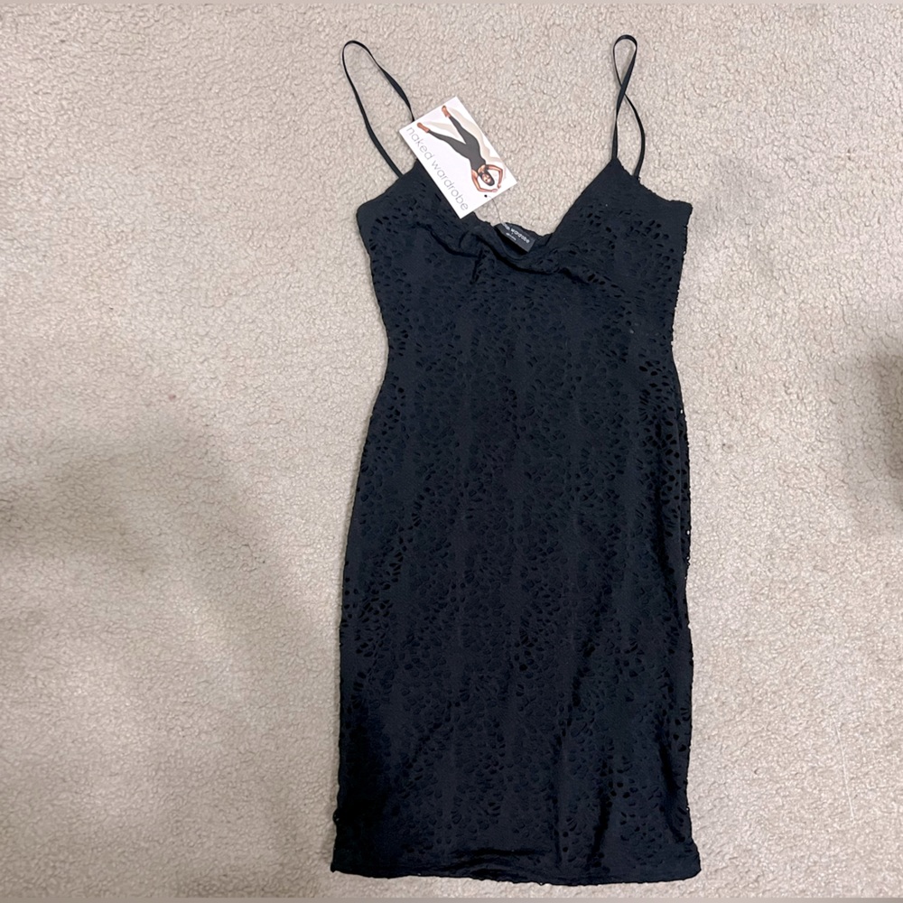 Naked wardrobe texture stretch form fitting bodycon dress